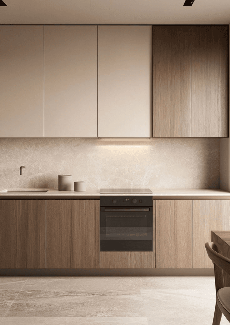 Walnut island in a white kitchen